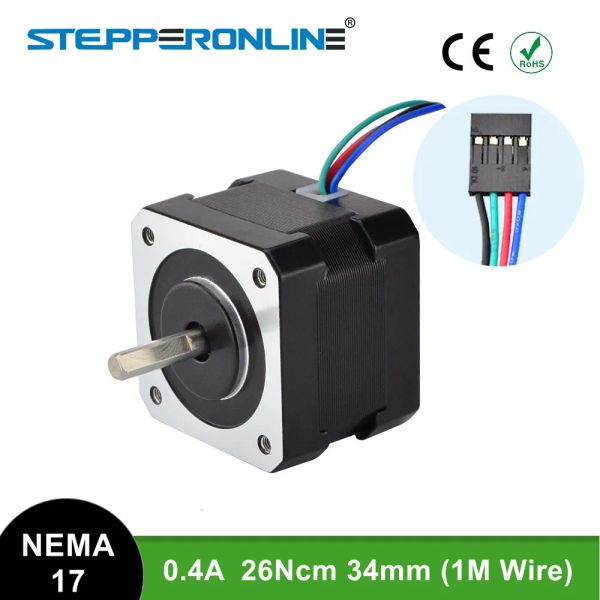 Гаджеты бесплатный корабль Nema 17 Stepper Motor 34mm 26ncm (36,8 унции) 0,4a 12 В NEMA17 Стальный двигатель 42Bygh 4Lead CNC Reprap 3D Printer