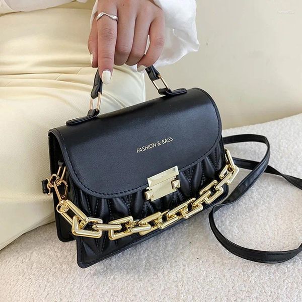 Akşam çantaları nakış omuz kadınlar için kalın zincir çanta dişi çanta pu deri flep crossbody moda tasarımcısı