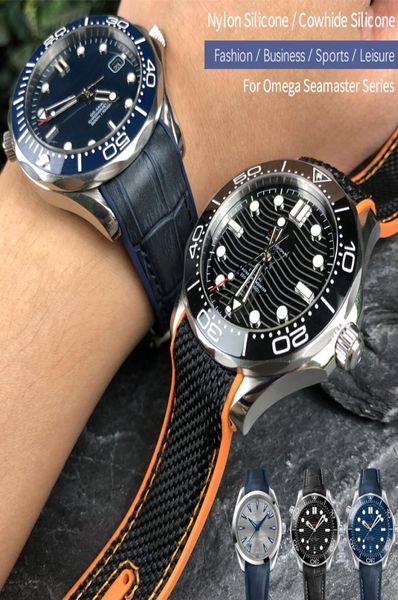 19mm 20mm 22mm 22mm kauçuk naylon silikon saat bandı Omega GMT Gezegen Ocean Seamaster Diver 300 Kavisli Son Turuncu Strap4262173