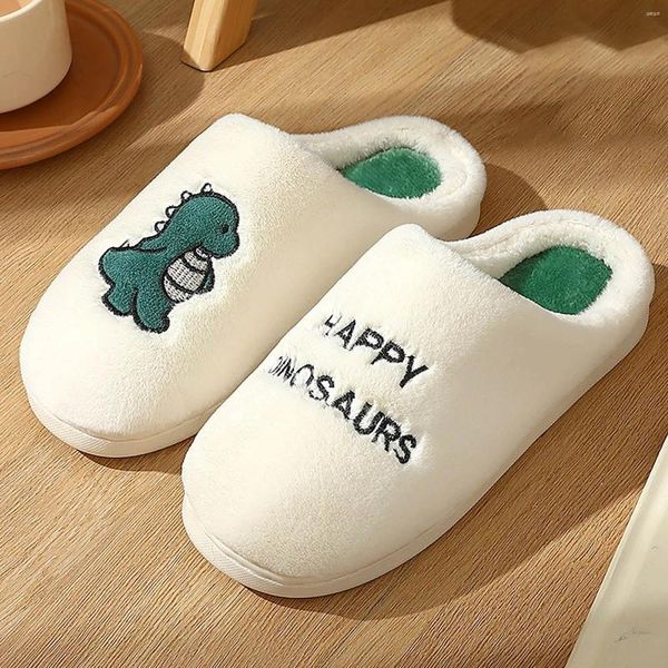 Pantofole coppia di dinosauro coppia interno casa inverno scarpe peluche beige bianco tondo tondo caldo non slip zapatos