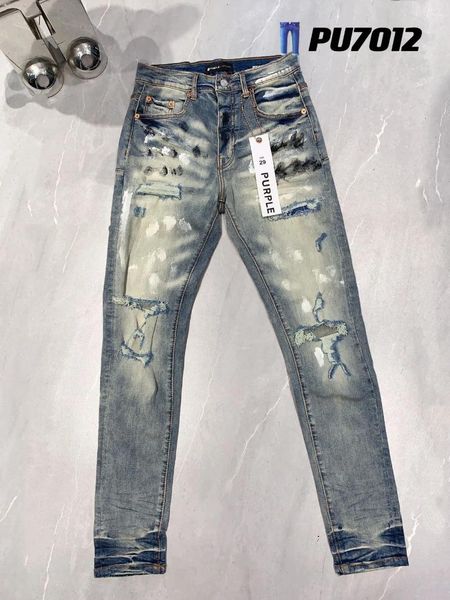 Kadın Pantolon Yüksek Kaliteli Mor Marka 1: 1 2024 İnce Fit Fashion Jeans Sokak Boyası Yaşlı