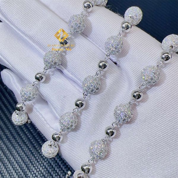 Gra 8mm de jóias de corrente de hip -hop de 8 mm 925 prata esterlina Branco branco banhado VVS Moissanite Ball Chain Chain Charan Charbelocket Colares