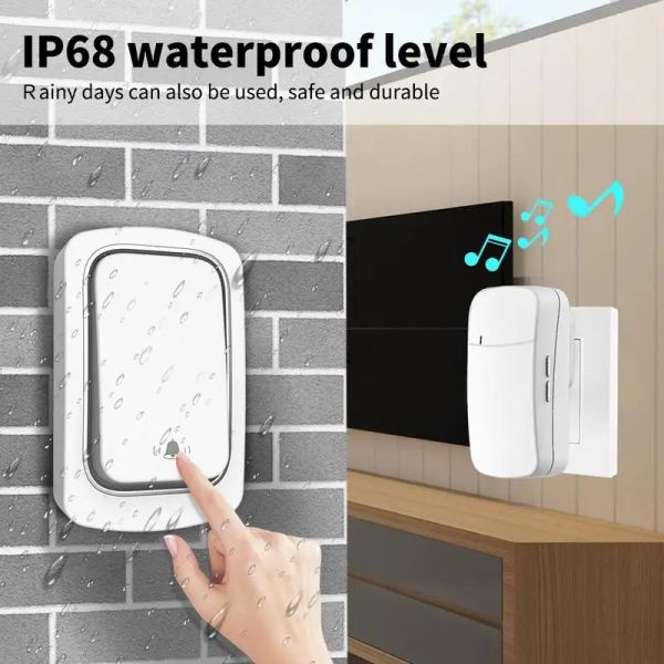 Campainha de campainha inteligente porteira sem fio da porta sem fio ip68 Impermeável porteira USB 38 Rings Smart Door Bell rings Rings Security alarme