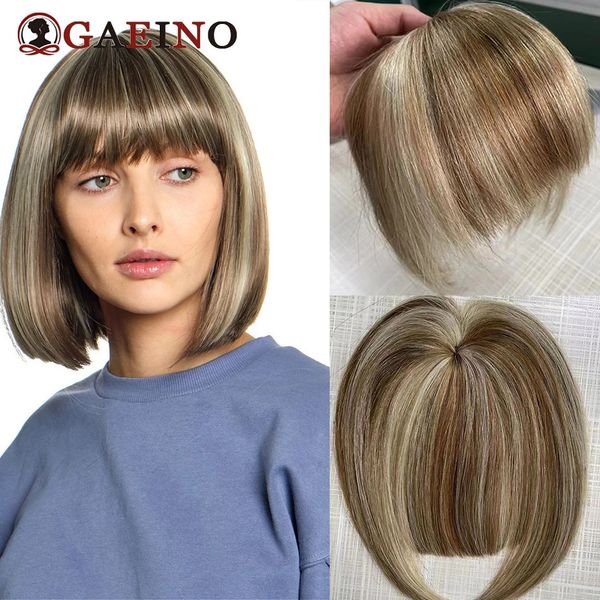 Clip in Pony Human Hair mit 2 Clips P6-613# Kastanienbraun hervorgehobene goldene blonde natürliche Fransenhaarbonbirne Blunt Pony 240403