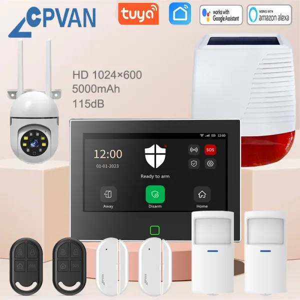 Kitler CPVAN TUYA Akıllı Ev Alarm Sistemi 115db Daha Yüksek Kablosuz WiFi 4G Ev Hırsız Güvenlik Koruma Alarm Kiti 5000mah Pil