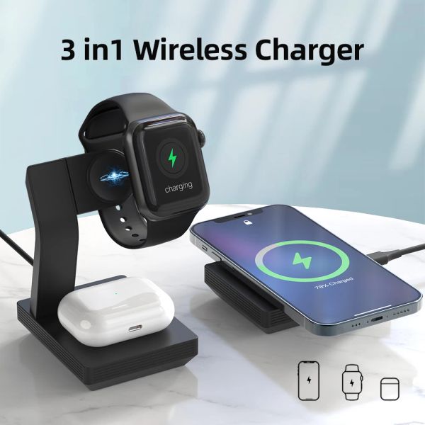 Acessórios 3in1 Fast Wireless Phone Watch Charger Charging Stand Dock Station para iPhone Huawei GT 2 Amazfit GTS GTR 2 Iwatch AirPods Pro