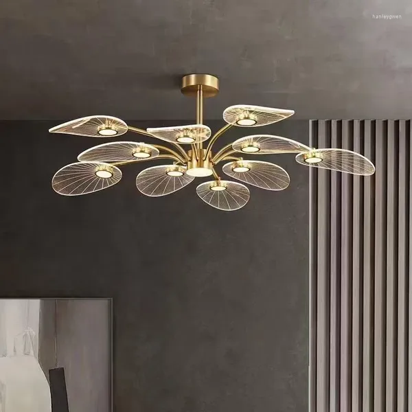 Luci a soffitto Lampada a led lampadari di rame nordico per camera da letto Design a forma di foglia di loto design per la casa Apparecchiatura