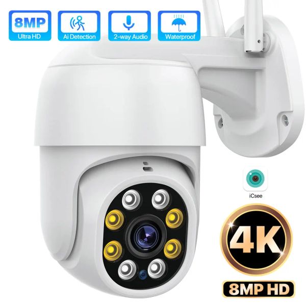 Câmeras de câmeras 8MP 4K HD WiFi IP Camera Outdoor 5MP ICSEE Segurança sem fio PTZ Câmera 1080p Ai Detecção humana Câmera CCTV IP66 RTSP P2P