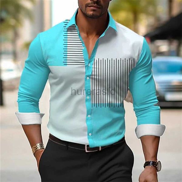 Herren T-Shirts Herren Button-up Shirt Casual Business Frühling und Sommer große Größe langärmelige Striped Printarbeit täglich Urlaubshemd 2445