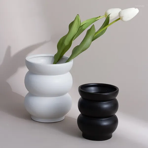 Vasos Decoração de vaso de cerâmica de círculo moderno nórdico Inserir acessórios domésticos suaves em preto e branco