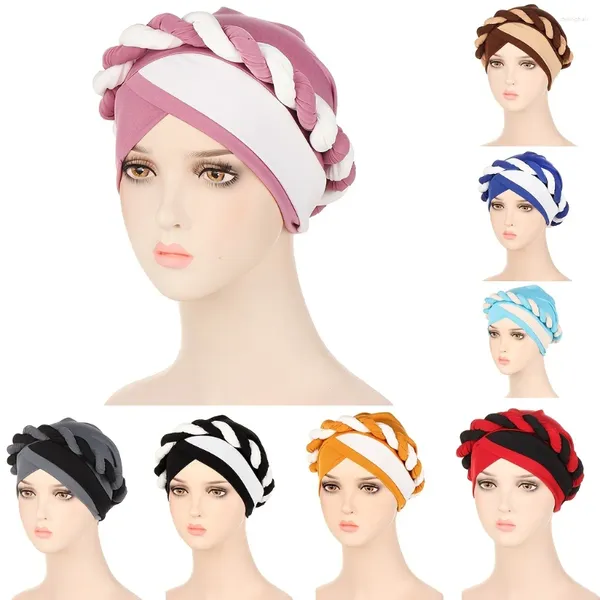 Roupas étnicas Torneira de dois tons Turban Cap Hat Hair Bonnet Cabeça de lenço de lenço para mulheres Senhoras