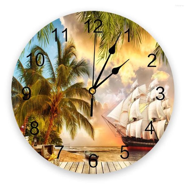 Orologi da parete per arbor tropicale pirata plancia orologio rotondo appeso silenzioso tempo per casa camera da letto da letto arredamento dell'ufficio