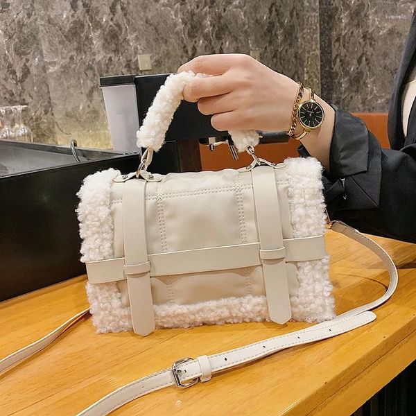 Bolsas de ombro de ombro de outono e inverno Bolsa de pelúcia Mulheres requintadas bolsas de costura designer feminino telefone celular de alta qualidade