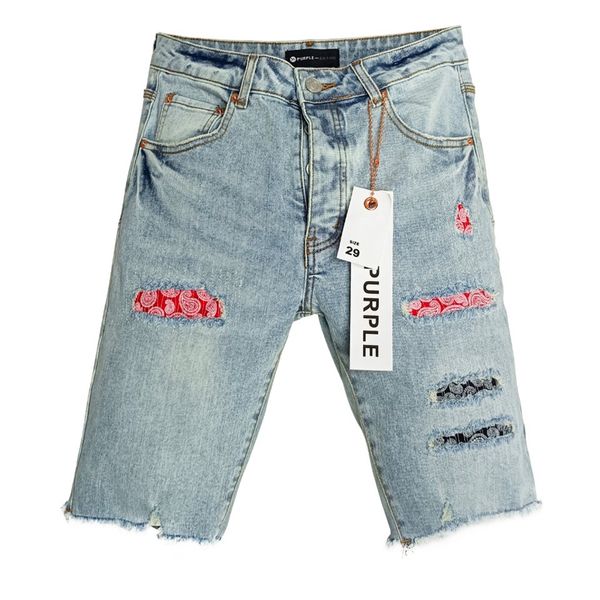 2024 Summer Men High Street Raked Patch Denim Shorts Стильные твердые повседневные мужские шорты прямых джинсов