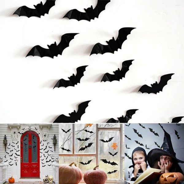 Decoração de festa 48/36/24pcs Halloween Morcedores de parede decorações de adesivos de parede para domínio interno/externo de tamanho misto 3D decalque de janela assustadora