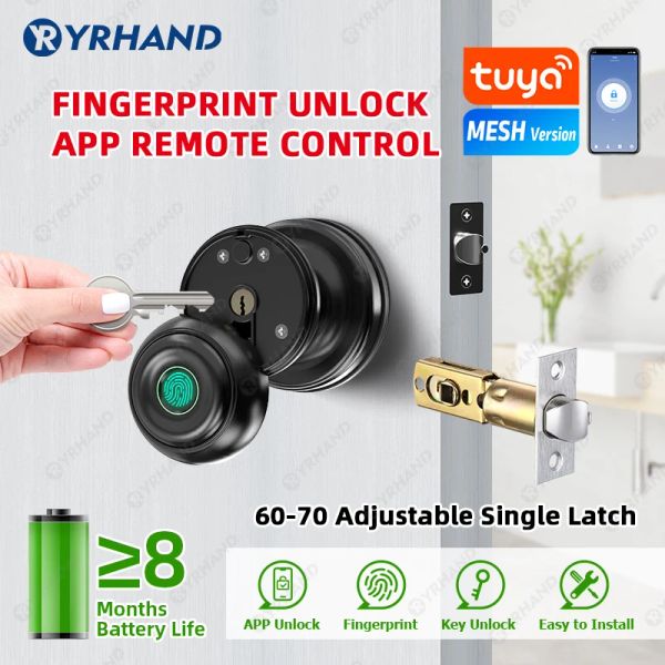 Lock Round Knob Tuya Bluetooth Smart Lock Easy Installieren Sie zylindrische elektronische digitale biometrische Fingerabdruckschloss für Smart Home