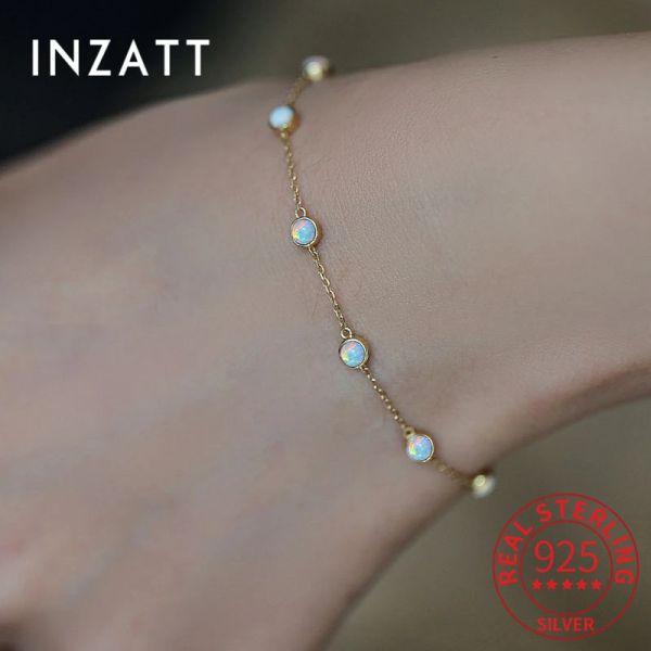 Браслеты Inzatt Real Sterling Sier Opal Bead Bead Bracelet Gold Chain For Fashion Women Party Madeny Fine Jewelry изысканный подарок