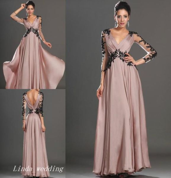 Schönes langes Erröten -Abschlussballkleid mit Ärmeln gute Qualität gegen Hals Chiffon Formale Abendkleid Party Kleid7747911