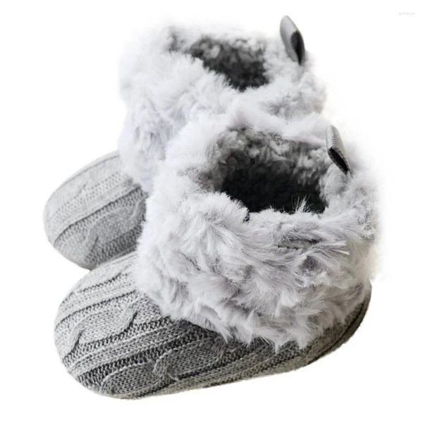 Botas de lã de lã sapatos de bebê bowknotn sole sola de inverno quente berço casual sconfortable