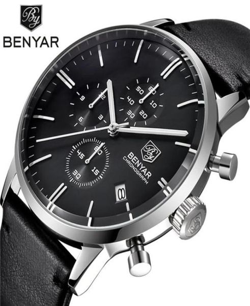 Benyar Fashion Chronograph Sport Mens Watches Top Brand Luxury Quartz Orootto Orologio impermeabile Hour Male Relogio Masculino278Q1336323