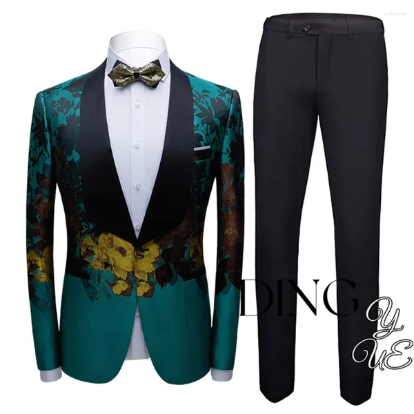 Ternos masculinos Floral Jacquard Blazer para homens Prom Africano Slim Fit Shawl Lapela Macho Macho Jacket Tuxedo (calça) 2pcs Conjunto