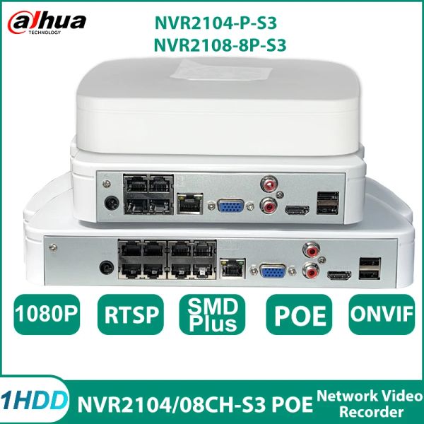 Kaydedici Dahua NVR2104PS3 4POE NVR21088PS3 4/8CH 8POE 1HDD Ağ Video Kayıt cihazı IP Kamera Güvenlik Monitörü Desteği OnVIF P2P CCTV