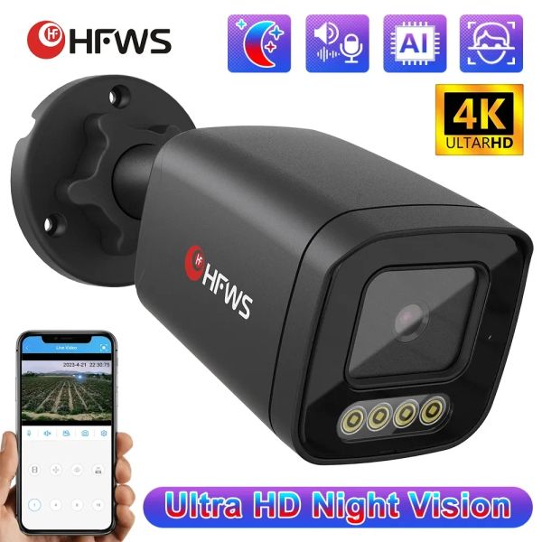 Kameras Hfwvision 4k Ultra Clear Clear Full Color Nacht Vision 8MP IP POE -Kameras Vedio Überwachung Kamera Sicherheit Schutz Outdoor CCTV