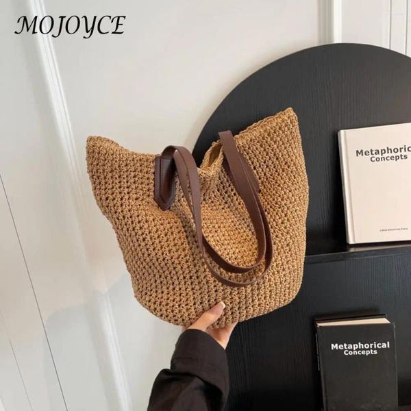 Totes Women Shouder Bag Solid Stroh Handtasche Bohemian gewebte Unterarm Sommer Beach Clohet Crochet Tote Einkaufstaschen