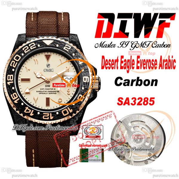 Carbono deserto águia everose árabe sa3285 masculino automático relógio diwf v2 rosa ouro amarelo dial marrom nylon super edição mesmo cartão serial puretime reloj hombre ptrx