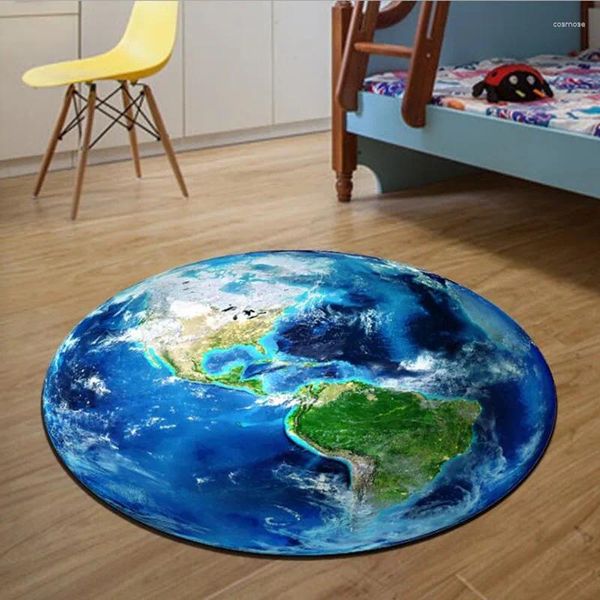 Tapetes redondos de carpete redondo 3d Planet Planet Anti-deslizamento Rugs 40/60/80 cm Cadeira de computador piso para crianças Decoração da casa do quarto