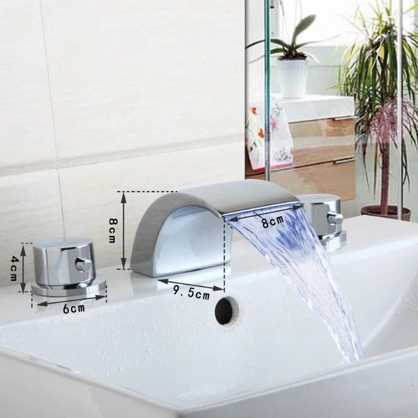 Waschbecken Wasserhähne Torayvino Badewanne LED -Wasserhahn 3 Stcs Becken Wasserfall Wasser Fluss Tap Chrom Finish Mischer