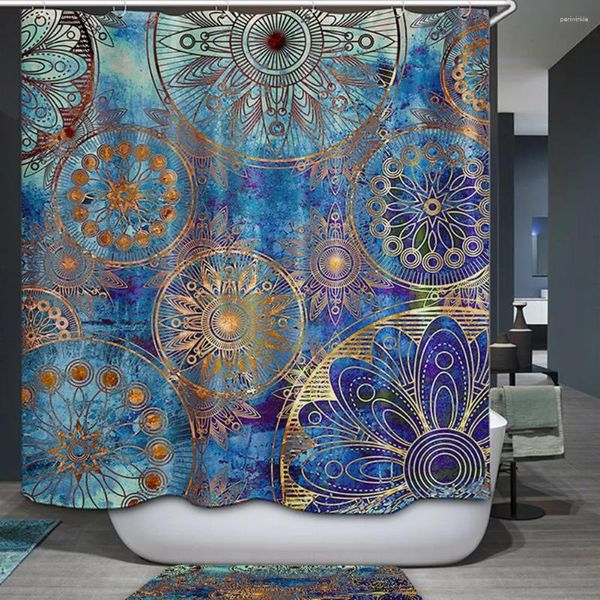 Cortinas de chuveiro azul roxo mandala cortina árvore de vida com estilo floral obra de arte espiritual meditação spa de paz decoração de banheiro