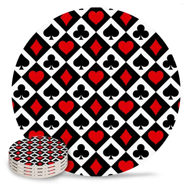 Tischmatten Poker Quadrate Spades Herzen karierte Textur Keramik Set Kaffee Tee Tasse Untersetzer Küchenzubehör runden Tischemat
