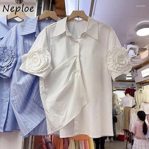 Kadın Bluzları Neploe 2024 Yaz Gömlekleri Kadın Moda Vintage 3D Çiçek Kısa Kol Y2K yaka Neck Breated