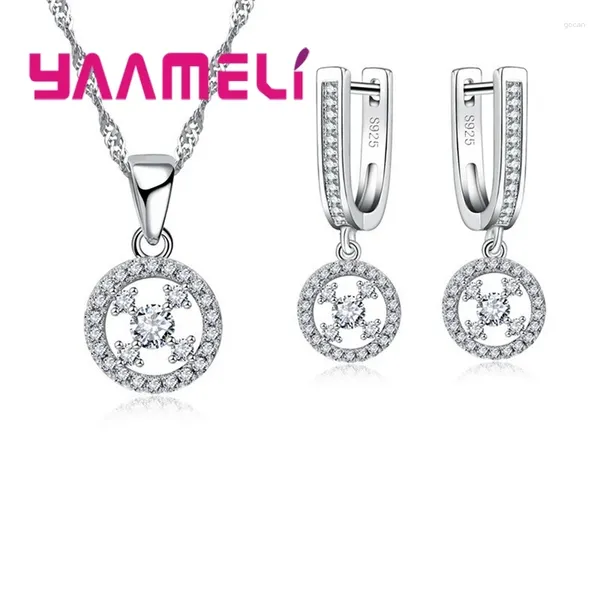 Halskette Ohrringe Set Factory Price Frauen Mode 925 Sterling Silber Shining Crystal Pendants zum Verkauf