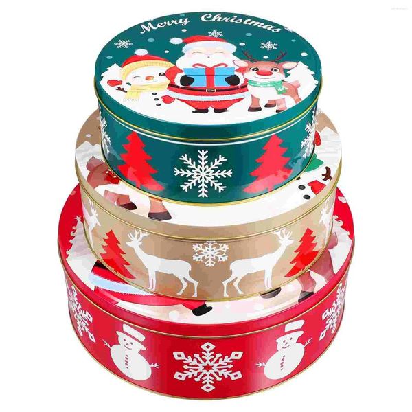 Depolama Şişeleri Noel Tin Kutusu Şeker Kavanoz Kurabiye Kılıfları Yuvarlak Noel Hediye Kutuları Kapaklarla Ambalaj