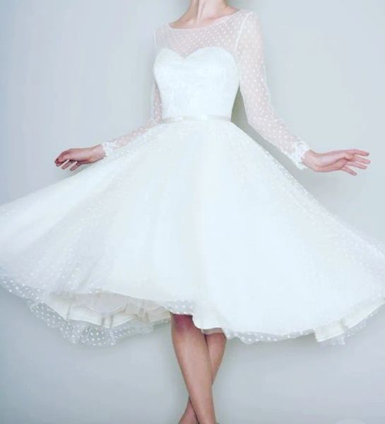 Платья 1950 -х годов винтажные длинные рукавы короткие свадебные платья Женские свадебные платья.