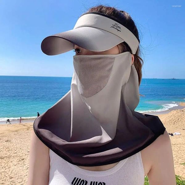 Cappelli a tesa larga Collo Protezione per il viso Cappello per protezione solare Cravatta staccabile Scialle superiore vuoto Paralume in seta UV Donna