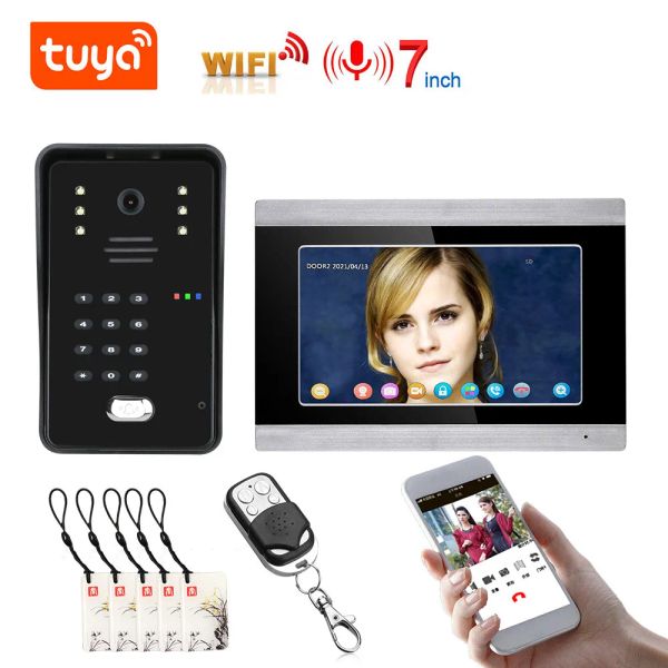 Intercomunicultura de 7 polegadas1/2/3 Monitore Tuya Video Intercom Wi -Fi RFID Video Door System Intercom Intercomo com suporte Remote App Desbloqueio de gravação