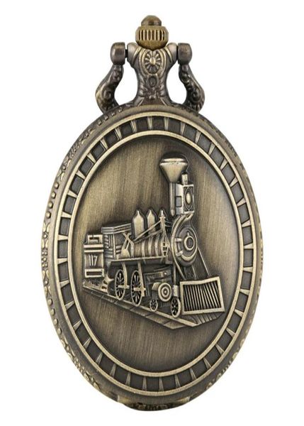 Retro Bronze 3D Lokomotive Zugmuster Quarz Pocket Watch Steampunk Antique Uhren Halskettenkette Kunst Sammlerstücke für Männer Wom7939708