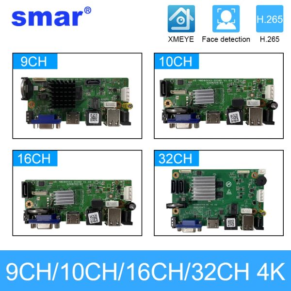 Kaydedici SMAR CCTV 9CH 10CH 16CH 32CH 4K NVR Anakart 5MP 8MP IP Kamera Desteği XMEYE ONVIF H.265+Ağ Dijital Video Kaydedici