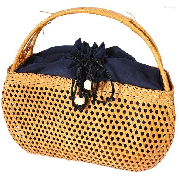 Draw String Women Bambus Bags Bohemian Female Summer Beach Handtasche Vintage Rattan Stricktasche hohl handgefertigte gewebte Korb Tote