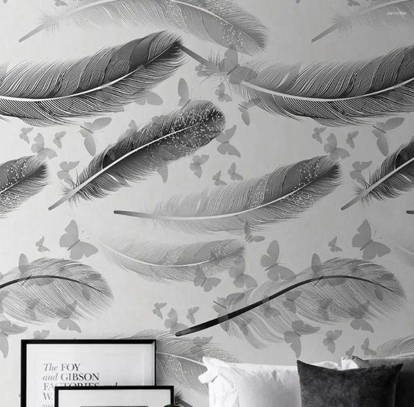Обои на заказ стильные серые перо бабочки обои 3D Art Po Wall Paper Living Room Телевизионная диван Учебные бумаги Дома
