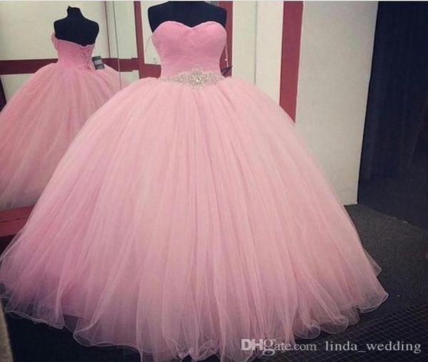 2019 Entzückende Baby Pink Quinceanera Kleid Prinzessin Puffy Ballkleid Süße 16 ältere Mädchen Prom Party Festzug Kleid Plus Size Cust4738262