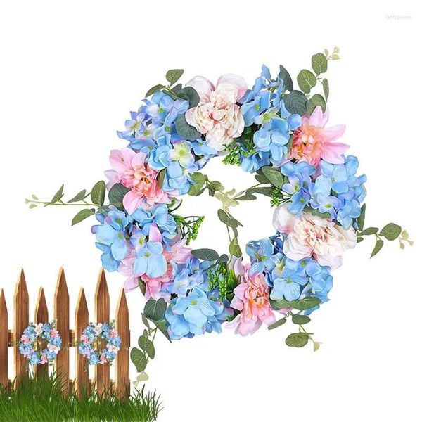 Flores decorativas Grinaldas de hortênsia para a porta da frente grinalda de primavera 12 polegadas azul branco rosa Artificial Summerhhouse Flor Floral Flor