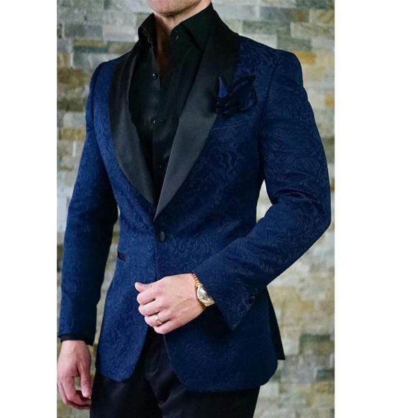 Duas peças Herringbone Wedding Groom Tuxedos Black Shawl Lapeel Man Suits 2018 Blazer Pants Alfaiate Made Made Macho Clothing2034392