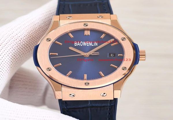 orologi da uomo Designer orologio top classico di qualità fusione automatica automatica in acciaio inossidabile guscio in un chiodo grigio blu nera Calf5249226