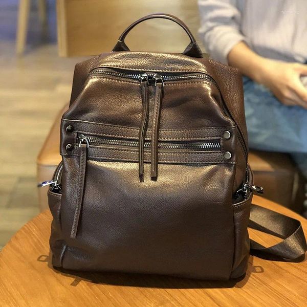 Backpack de couro de bolsas escolares para a versão de couro de costa para a versão coreana de 2024 feminina de grande capacidade
