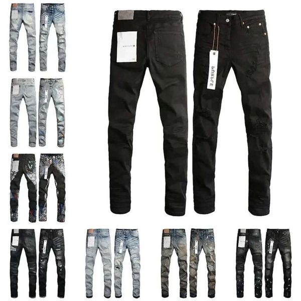 Calça roxa para homens homens magros angustiados motociclistas madeireiros preto cinza sorto reto designers jogadores calçados jeans de jeans 741