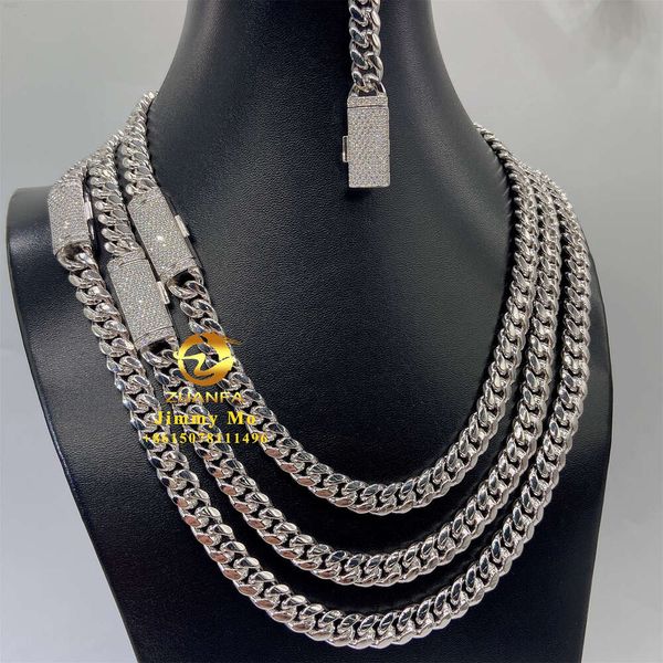 Ferberig zum Versand von 8 mm 10 mm 12 mm 14mm 14 mm Eiste Out Hip Hop Moissanit Diamant 316L Edelstahl Gold plattiert kubanische Verknüpfungskettenschloss Halsketten